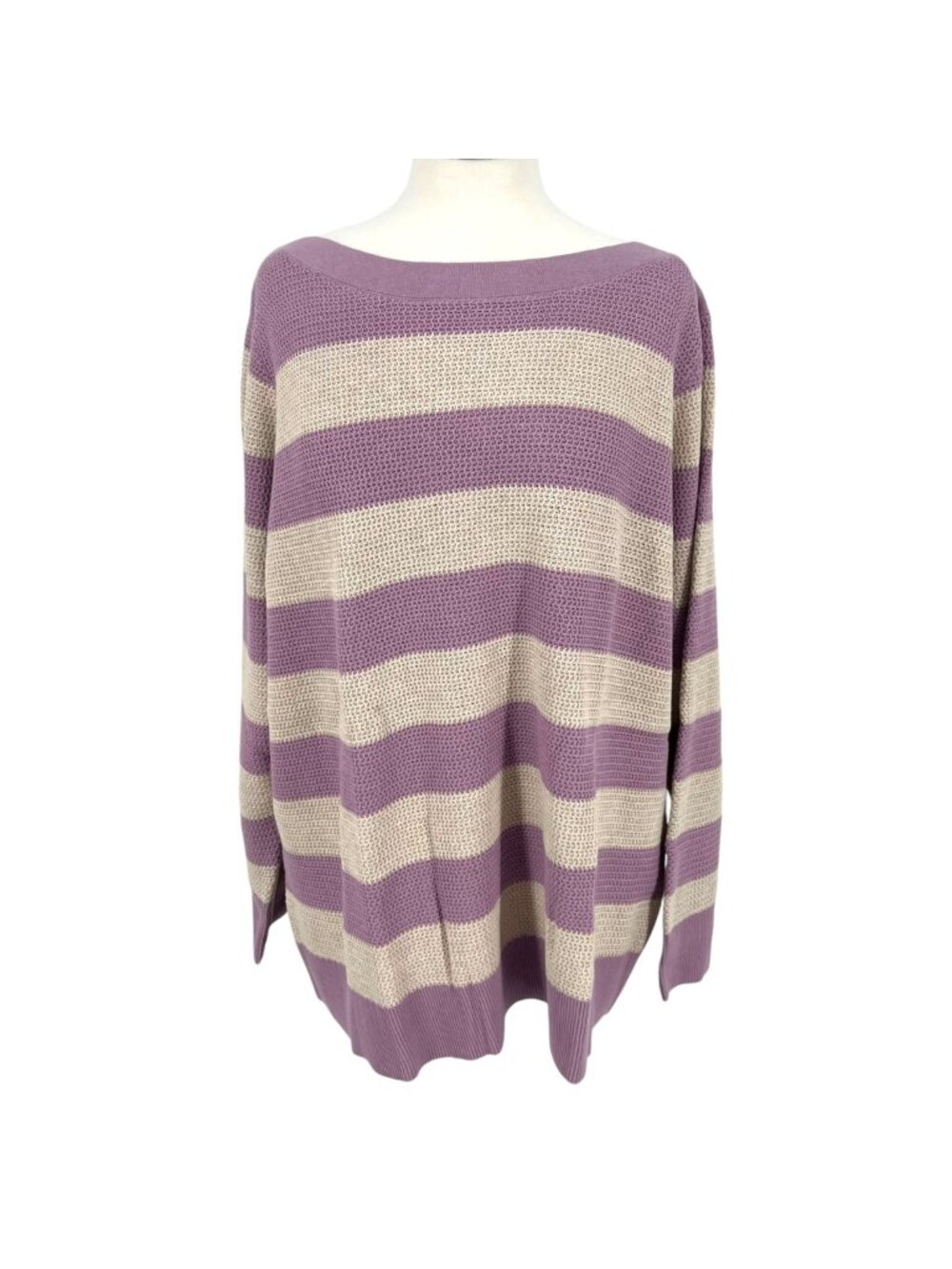 Market & Spruce Striped Boatneck Sweater Lavender Purple Cream Size 3X NWT